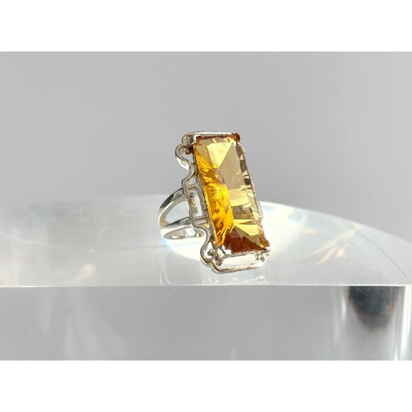 Citrine XL Ultra Ornate Semi-Precious 925 Sterling Silver Vintage Ring - sz 7 - Picture 3 of 10